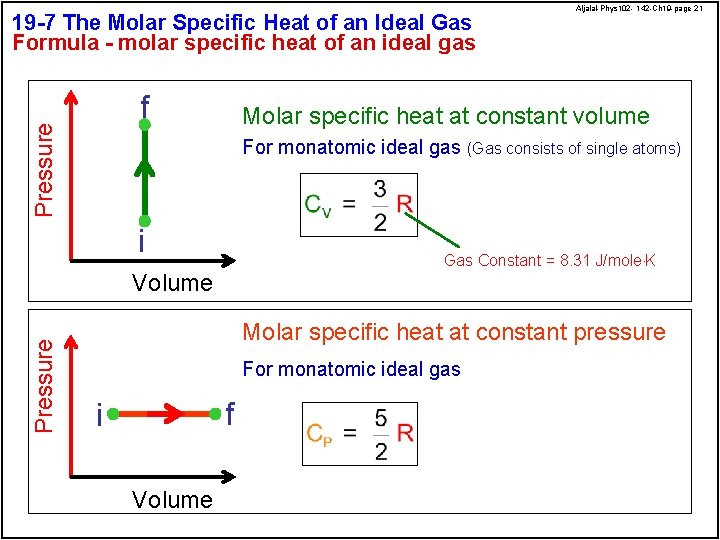 19 -7 The Molar Specific Heat of an Ideal Gas Formula - molar specific