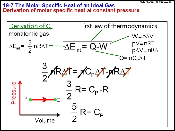 19 -7 The Molar Specific Heat of an Ideal Gas Derivation of molar specific