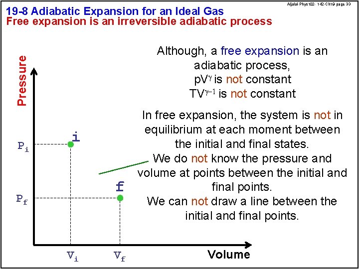 19 -8 Adiabatic Expansion for an Ideal Gas Free expansion is an irreversible adiabatic