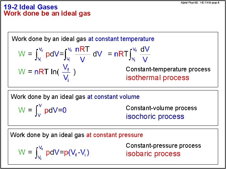 Aljalal-Phys 102 - 142 -Ch 19 -page 8 19 -2 Ideal Gases Work done