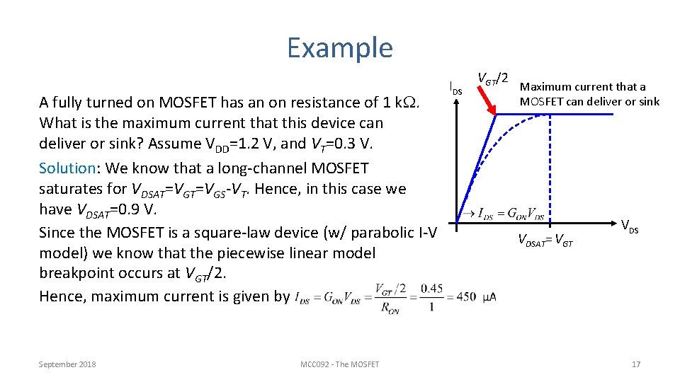 Example A fully turned on MOSFET has an on resistance of 1 k. W.