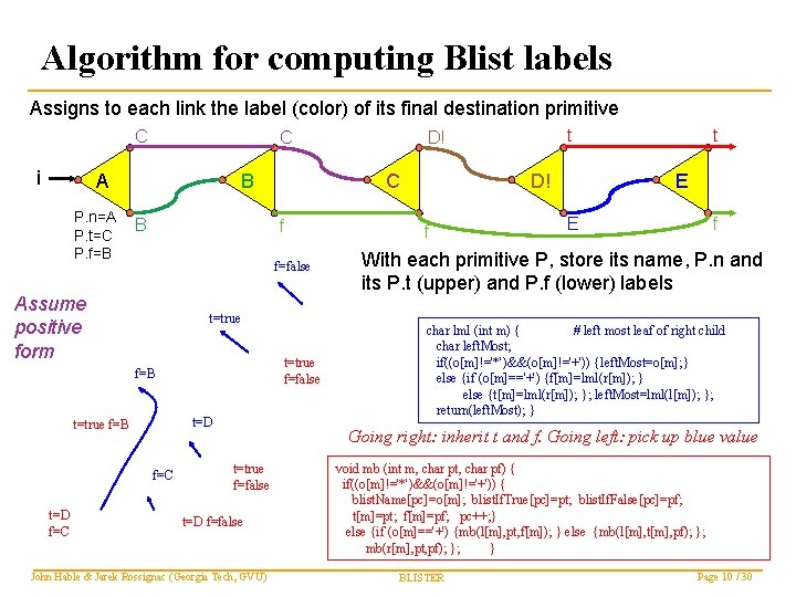 Algorithm for computing Blist labels Assigns to each link the label (color) of its