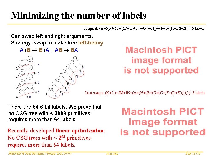 Minimizing the number of labels Original: (A+((B+((C+((D+E)+F))+G))+H))+(I+(J+(K+L)M)N): 5 labels Can swap left and right