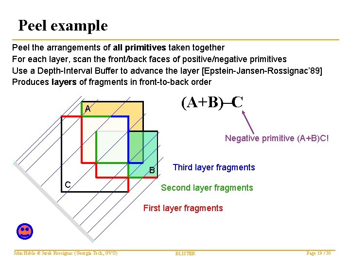 Peel example Peel the arrangements of all primitives taken together For each layer, scan