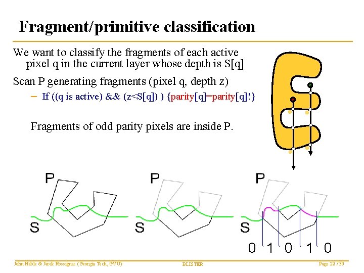 Fragment/primitive classification We want to classify the fragments of each active pixel q in
