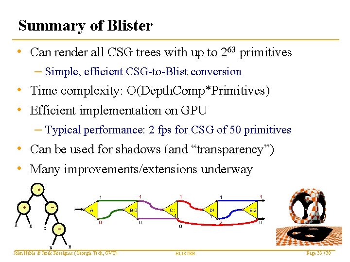 Summary of Blister • Can render all CSG trees with up to 263 primitives