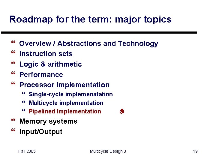 Roadmap for the term: major topics } } } Overview / Abstractions and Technology