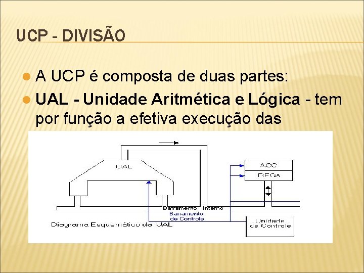 UCP - DIVISÃO l. A UCP é composta de duas partes: l UAL -