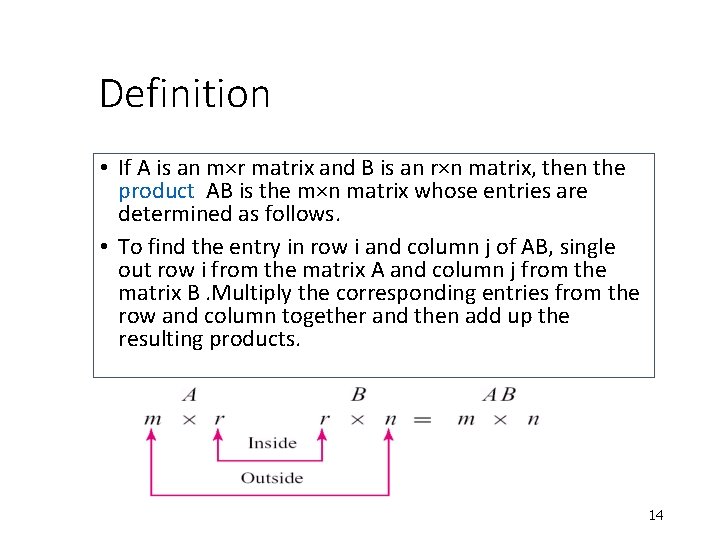 Definition • If A is an m×r matrix and B is an r×n matrix, Definition • If A is an m×r matrix and B is an r×n matrix,