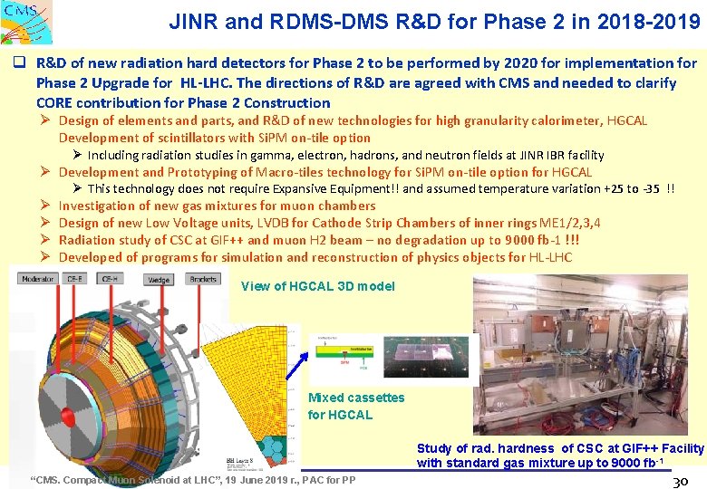 JINR and RDMS-DMS R&D for Phase 2 in 2018 -2019 q R&D of new