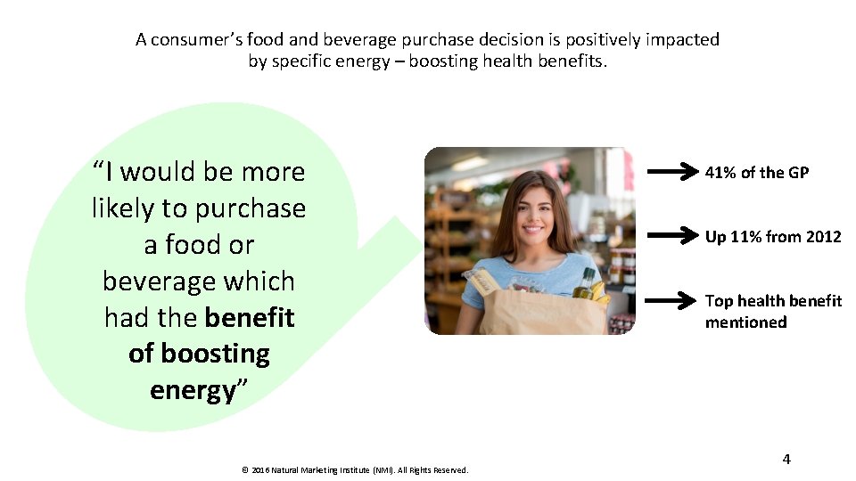 A consumer’s food and beverage purchase decision is positively impacted by specific energy –