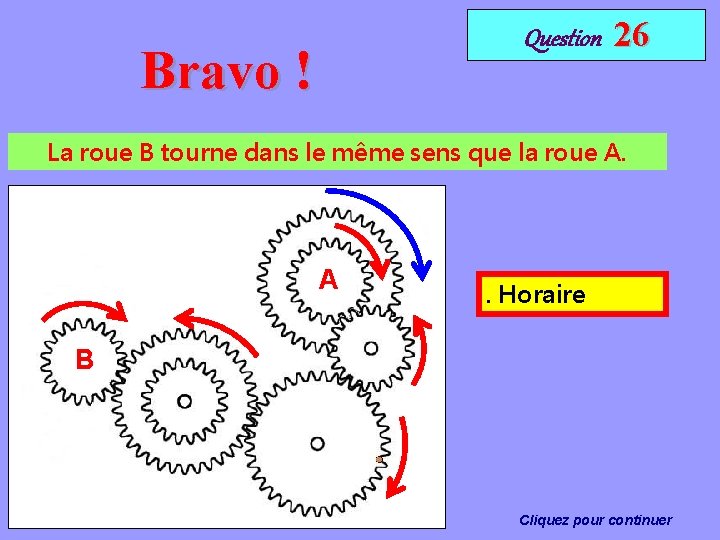 Question Bravo ! 26 La roue B tourne dans le même sens que la