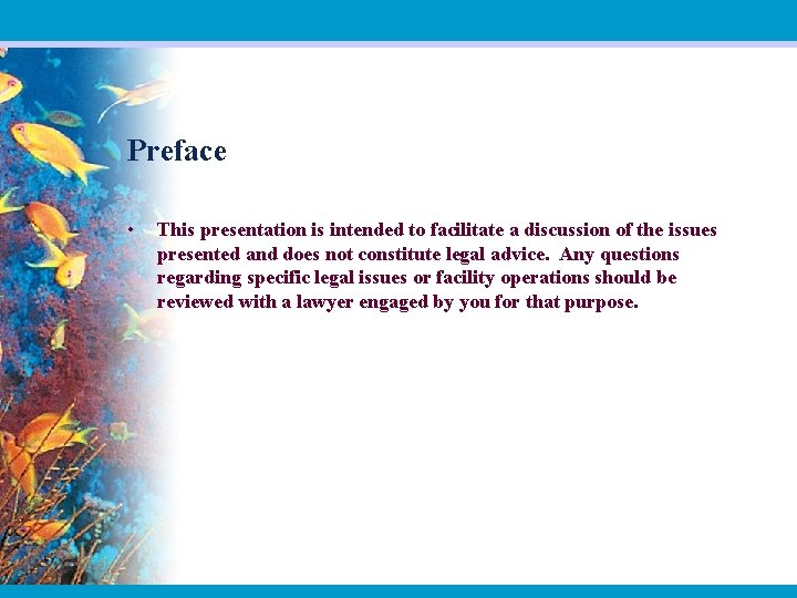 Preface • This presentation is intended to facilitate a discussion of the issues presented