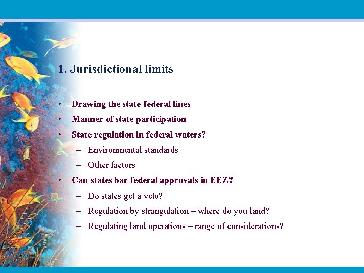 1. Jurisdictional limits • Drawing the state-federal lines • Manner of state participation •