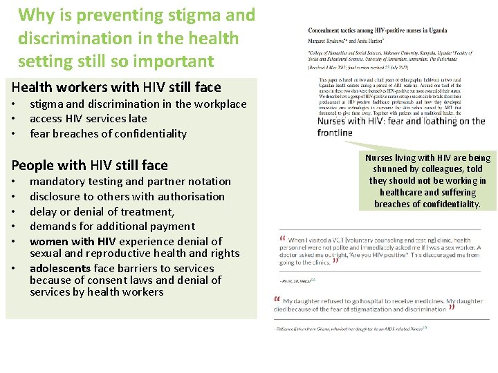 Why is preventing stigma and discrimination in the health setting still so important Health