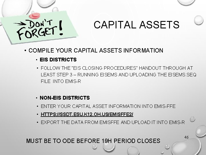 CAPITAL ASSETS • COMPILE YOUR CAPITAL ASSETS INFORMATION • EIS DISTRICTS • FOLLOW THE