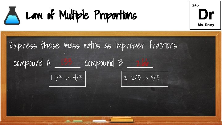 Law of Multiple Proportions Express these mass ratios as improper fractions 1. 33 compound