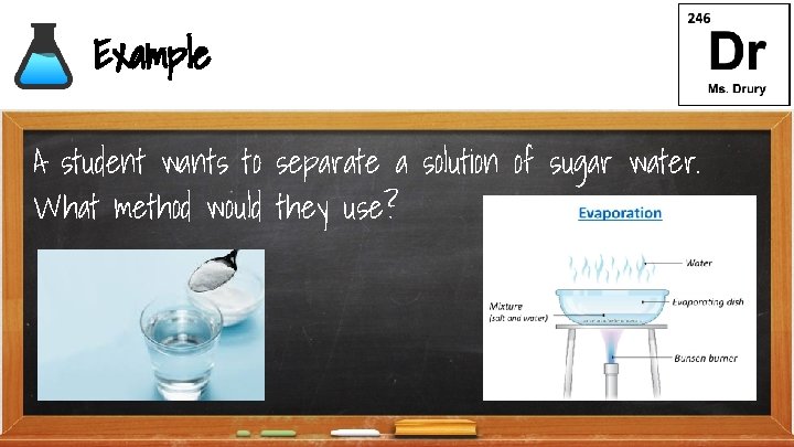 Example A student wants to separate a solution of sugar water. What method would