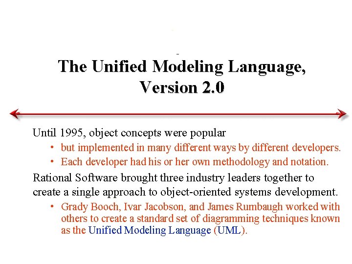The Unified Modeling Language, Version 2. 0 Until 1995, object concepts were popular •