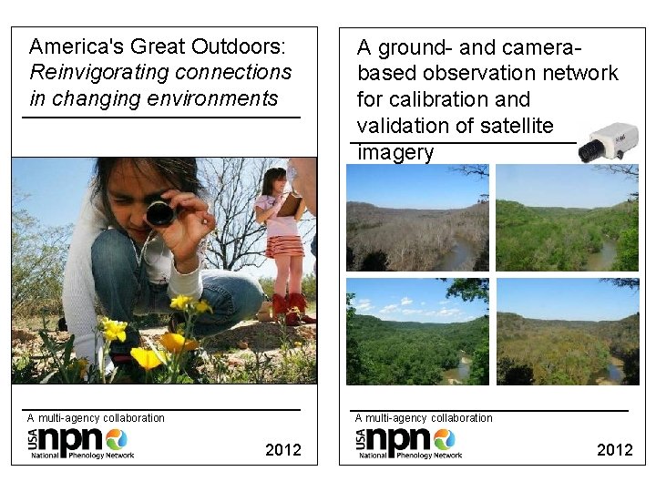 America's Great Outdoors: Reinvigorating connections in changing environments A ground- and camerabased observation network