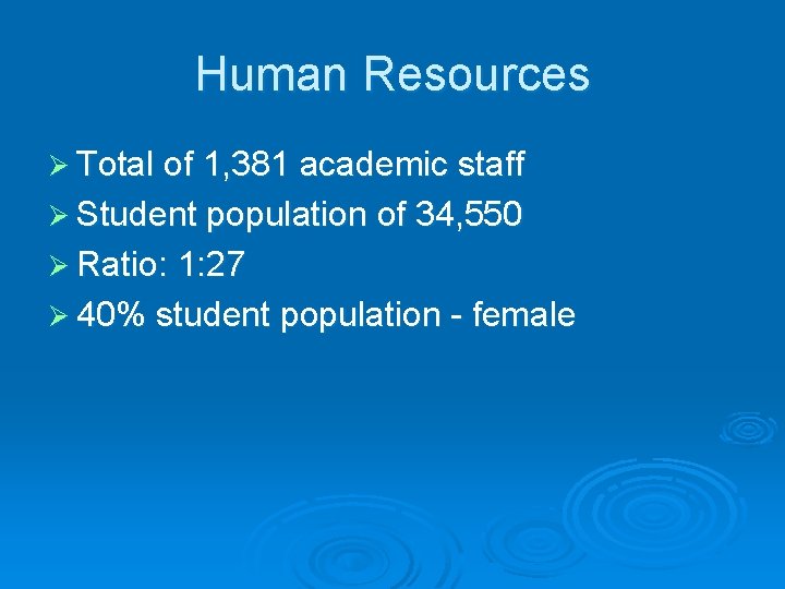 Human Resources Ø Total of 1, 381 academic staff Ø Student population of 34,