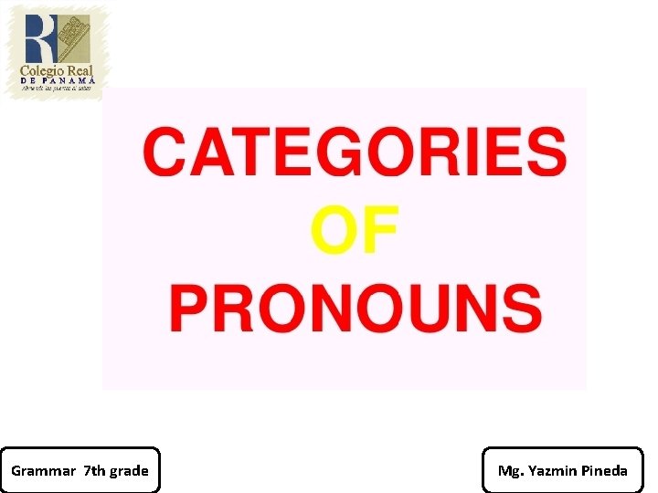 Grammar 7 th grade Mg. Yazmin Pineda 