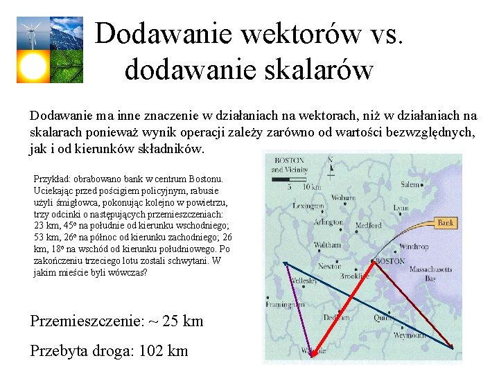 Dodawanie wektorów vs. dodawanie skalarów Dodawanie ma inne znaczenie w działaniach na wektorach, niż