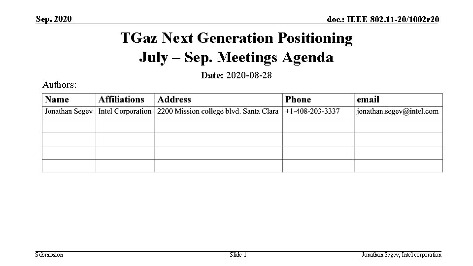 Sep. 2020 doc. : IEEE 802. 11 -20/1002 r 20 TGaz Next Generation Positioning