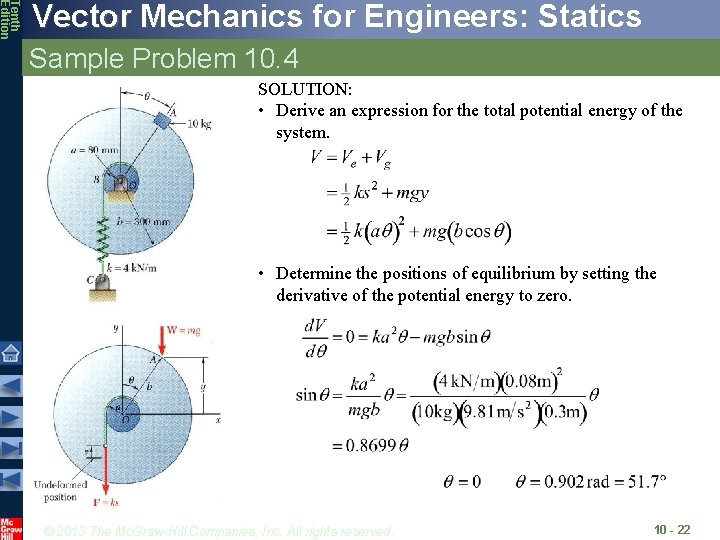 Tenth Edition Vector Mechanics for Engineers: Statics Sample Problem 10. 4 SOLUTION: • Derive