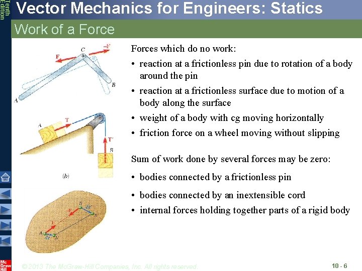 Tenth Edition Vector Mechanics for Engineers: Statics Work of a Forces which do no