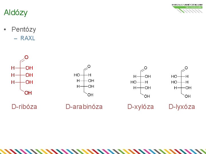 Aldózy • Pentózy – RAXL D-ribóza D-arabinóza D-xylóza D-lyxóza 