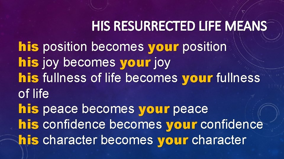 HIS RESURRECTED LIFE MEANS his position becomes your position his joy becomes your joy