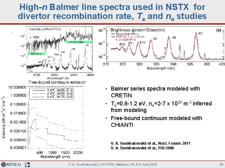 High-n Balmer line spectra used in NSTX for divertor recombination rate, Te and ne