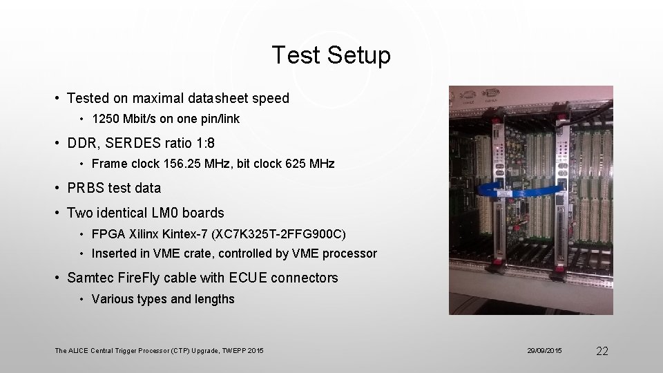 Test Setup • Tested on maximal datasheet speed • 1250 Mbit/s on one pin/link