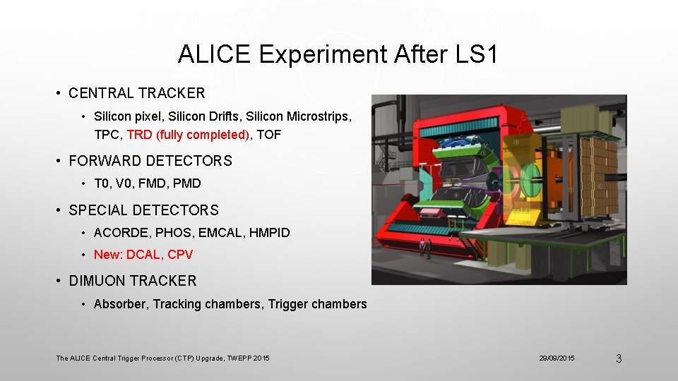 ALICE Experiment After LS 1 • CENTRAL TRACKER • Silicon pixel, Silicon Drifts, Silicon