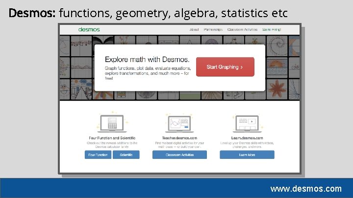 Desmos: functions, geometry, algebra, statistics etc www. desmos. com 