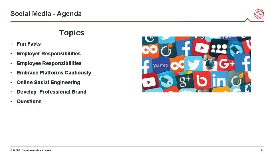 Social Media - Agenda Topics • Fun Facts • Employer Responsibilities • Employee Responsibilities