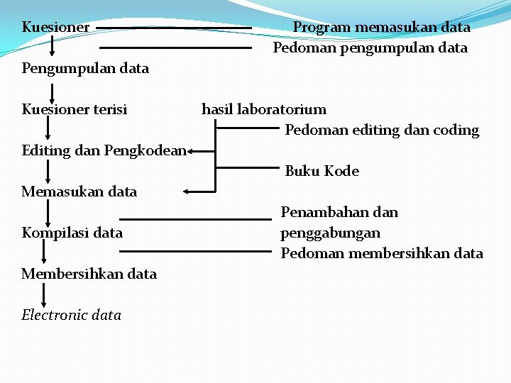 Kuesioner Program memasukan data Pedoman pengumpulan data Pengumpulan data Kuesioner terisi hasil laboratorium Pedoman