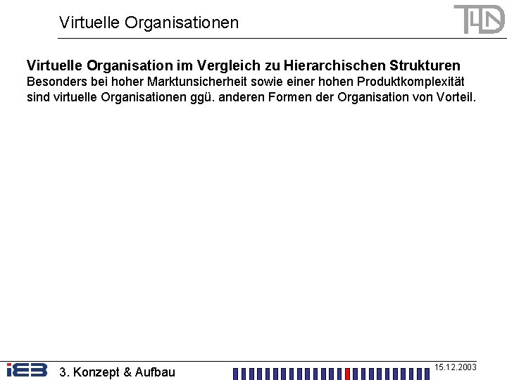 Virtuelle Organisationen Virtuelle Organisation im Vergleich zu Hierarchischen Strukturen Besonders bei hoher Marktunsicherheit sowie