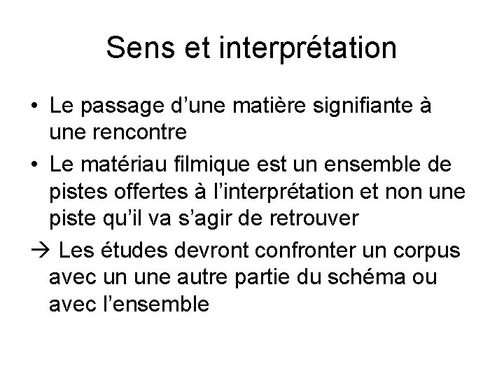 Sens et interprétation • Le passage d’une matière signifiante à une rencontre • Le