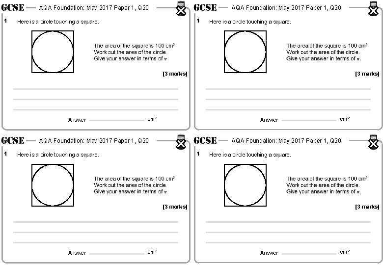 AQA Foundation: May 2017 Paper 1, Q 20 1 Here is a circle touching