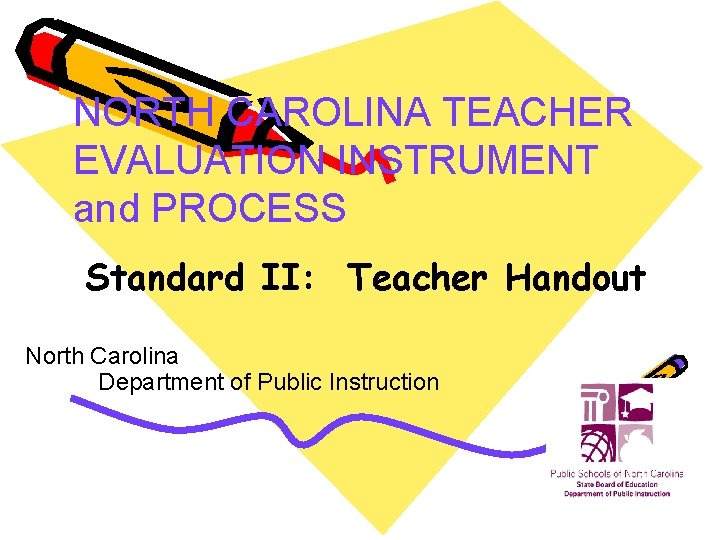 NORTH CAROLINA TEACHER EVALUATION INSTRUMENT and PROCESS Standard II: Teacher Handout North Carolina Department