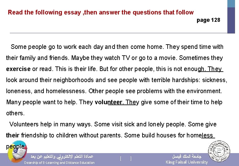 Read the following essay , then answer the questions that follow page 128 Some