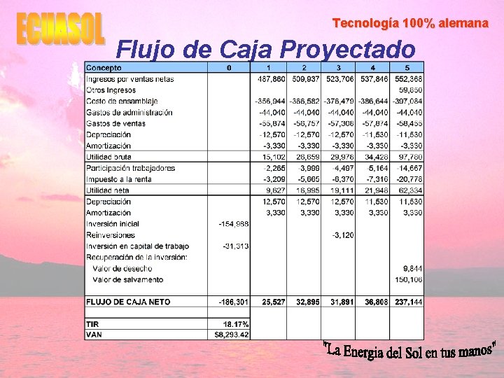 Tecnología 100% alemana Flujo de Caja Proyectado 