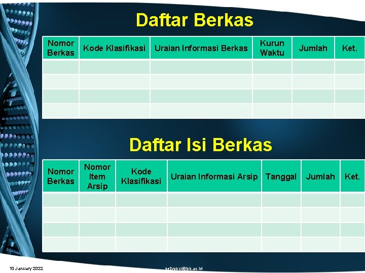 Daftar Berkas Nomor Berkas Kode Klasifikasi Uraian Informasi Berkas Kurun Waktu Jumlah Ket. Daftar