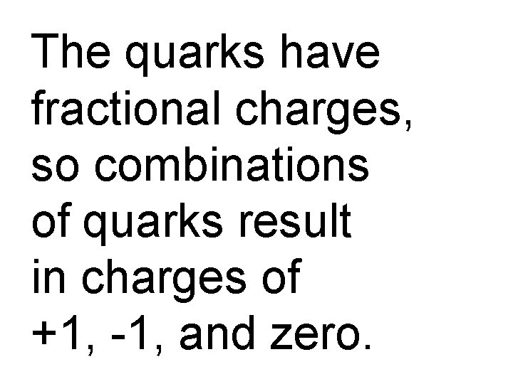 The quarks have fractional charges, so combinations of quarks result in charges of +1,