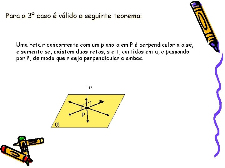 Para o 3º caso é válido o seguinte teorema: Uma reta r concorrente com