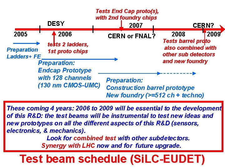 DESY 2005 2006 Preparation Ladders+ FE tests 2 ladders, 1 st proto chips Tests