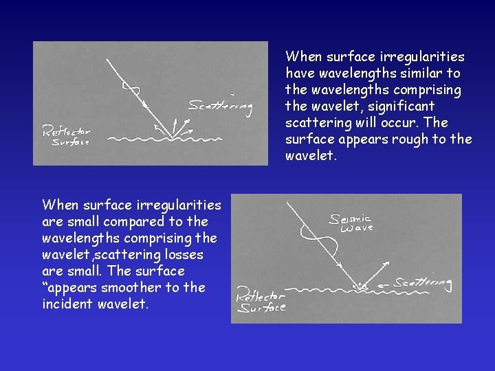 When surface irregularities have wavelengths similar to the wavelengths comprising the wavelet, significant scattering