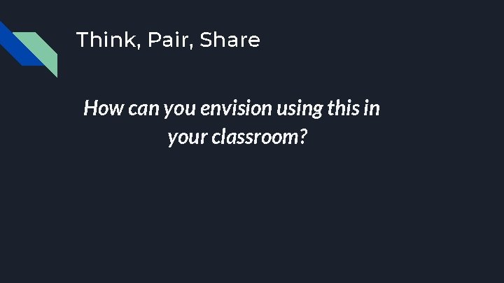 Think, Pair, Share How can you envision using this in your classroom? 